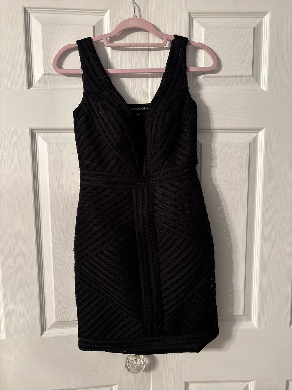 JVN by Jovani Black Textured V-Neck Mini Dress